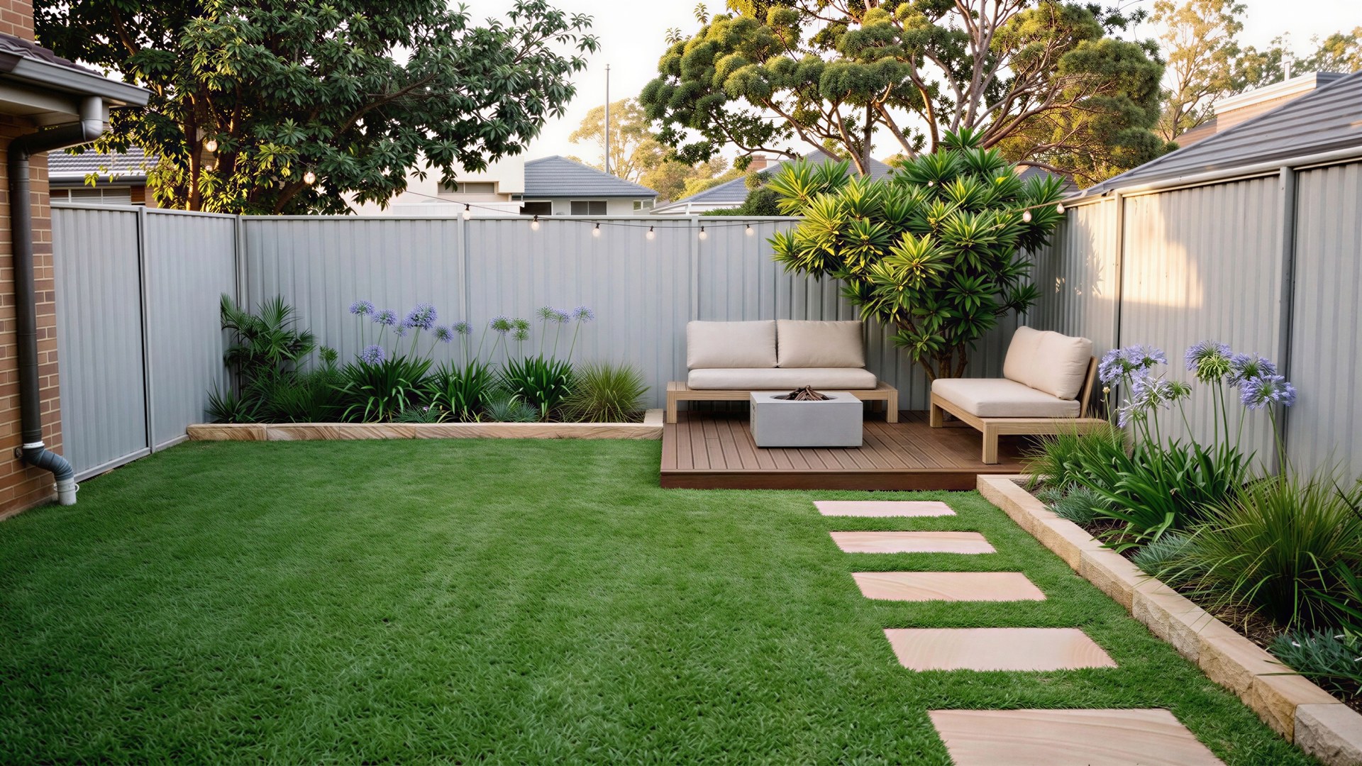 A Sydney backyard redesigned with a deck and native beds
